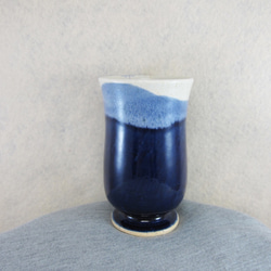 陶器ゴブレット シャンパングラス型（青・白） 1枚目の画像