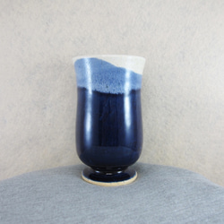 陶器ゴブレット シャンパングラス型（青・白） 2枚目の画像