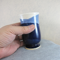 陶器ゴブレット シャンパングラス型（青・白） 5枚目の画像