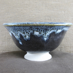陶器ご飯茶碗（大）青黒＋白 2枚目の画像