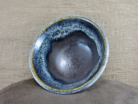 陶器ご飯茶碗（大）青黒＋白 3枚目の画像