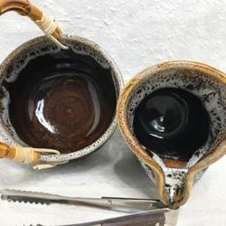 陶器 水割りセット大（アイスペール＋ピッチャー）茶　トング付き 4枚目の画像