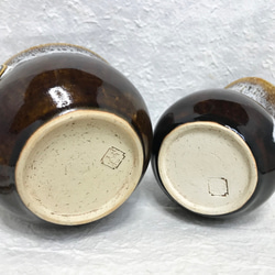 陶器 水割りセット大（アイスペール＋ピッチャー）茶　トング付き 5枚目の画像