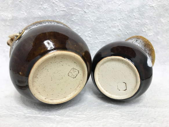 陶器 水割りセット大（アイスペール＋ピッチャー）茶　トング付き 5枚目の画像