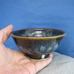 陶器ご飯茶碗（大）青黒天目釉 5枚目の画像
