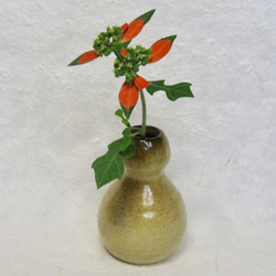 花柄陶器花瓶 二重ひょうたん型 九谷焼・幸泉・ひょうたん型・梅・菊・花瓶・花器・一輪挿し・No