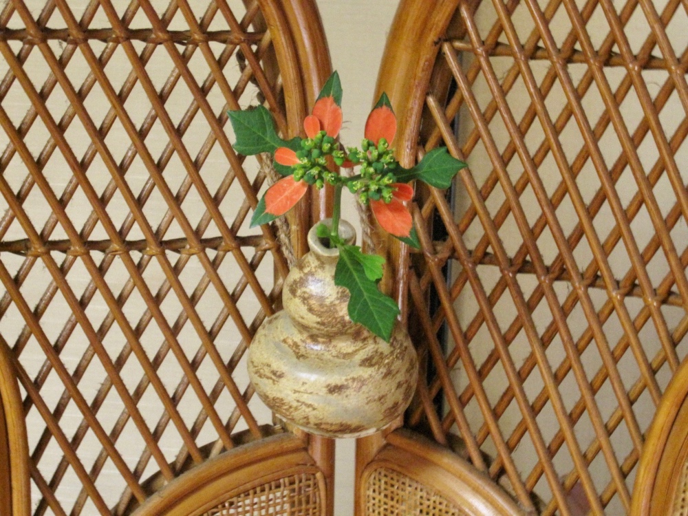 二重ひょうたん型 花柄陶器花瓶