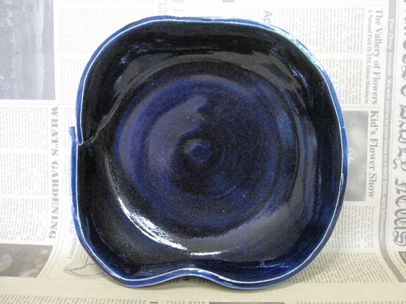 陶製花器　水盤 ルリ釉　【190919】 3枚目の画像
