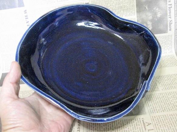 陶製花器　水盤 ルリ釉　【190919】 4枚目の画像