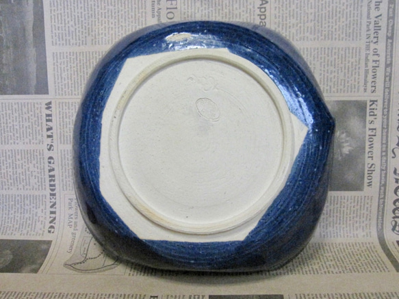 陶製花器　水盤 ルリ釉　【190919】 5枚目の画像
