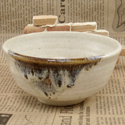 陶器ご飯茶碗（小）藁白＋茶　【200106】 1枚目の画像