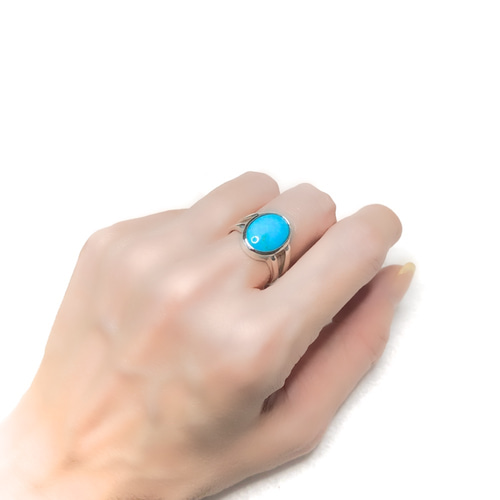 ブルー ターコイズ オーバル カボション リング 14x10mm 指輪・リング