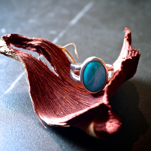 ブルー ターコイズ オーバル カボション リング 14x10mm 指輪・リング