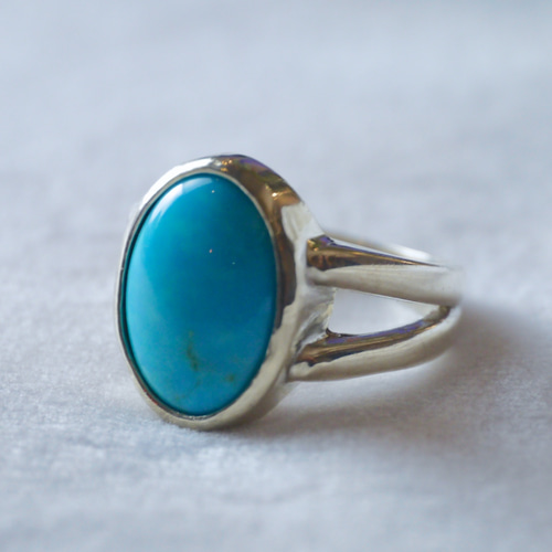 ブルー ターコイズ オーバル カボション リング 14x10mm 指輪・リング