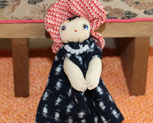 文化人形 古布ブローチ ストラップ 女の子 正絹 絣 ちりめん