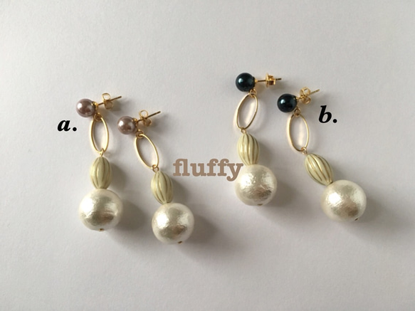 oval ring&big cotton pearlピアス 2枚目の画像