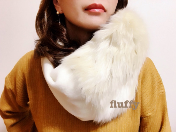 soft knit&fur snood〜Ivory 2枚目の画像