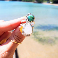 【13号】FUTAGO ring - turquoise × white moonstone 6枚目の画像