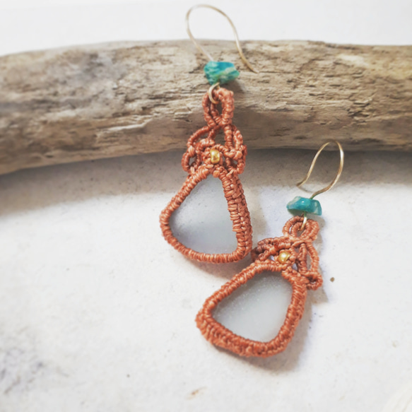 seaglass × macrame pierce 5枚目の画像