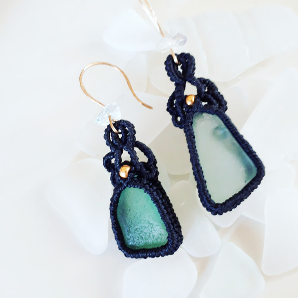 seaglass × macrame pierce 5枚目の画像