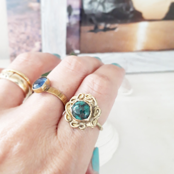 【13号】brass tibetan turquoise ring 2枚目の画像