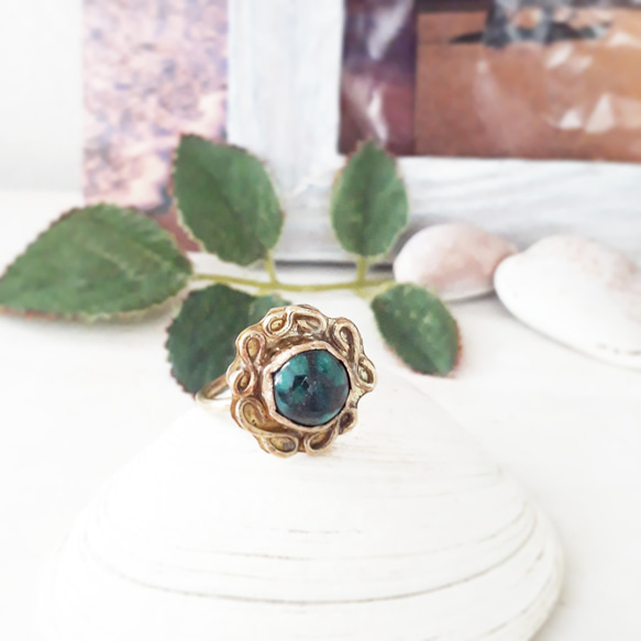 【13号】brass tibetan turquoise ring 4枚目の画像