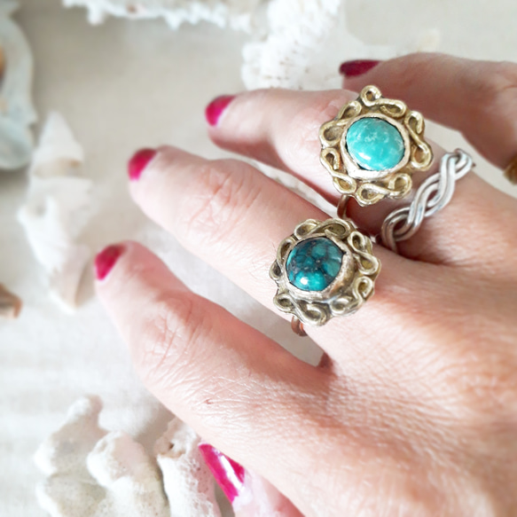 【13号】brass tibetan turquoise ring 6枚目の画像