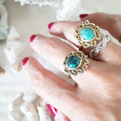 【10号】brass tibetan turquoise ring 4枚目の画像