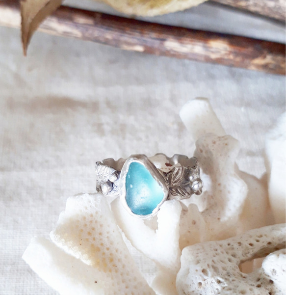 【14号】silver925 seaglass maile ring 2枚目の画像