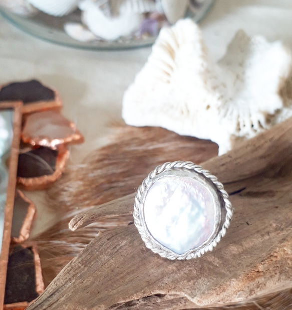 【11号】silver925 coin pearl ring 2枚目の画像