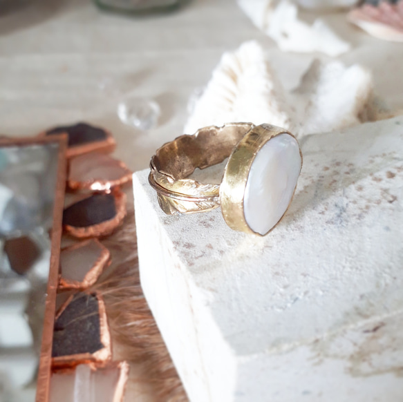 【15号】brass coin pearl ring 1枚目の画像