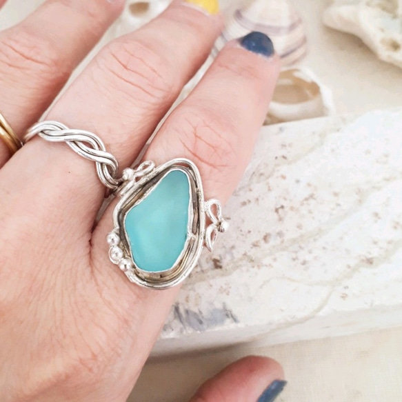 【14号】seaglass ring silver925 3枚目の画像