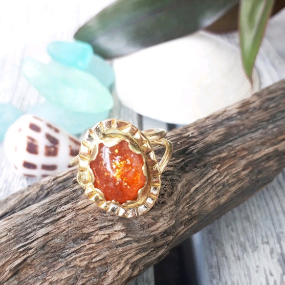 【14号】brass sunstone ring 2枚目の画像