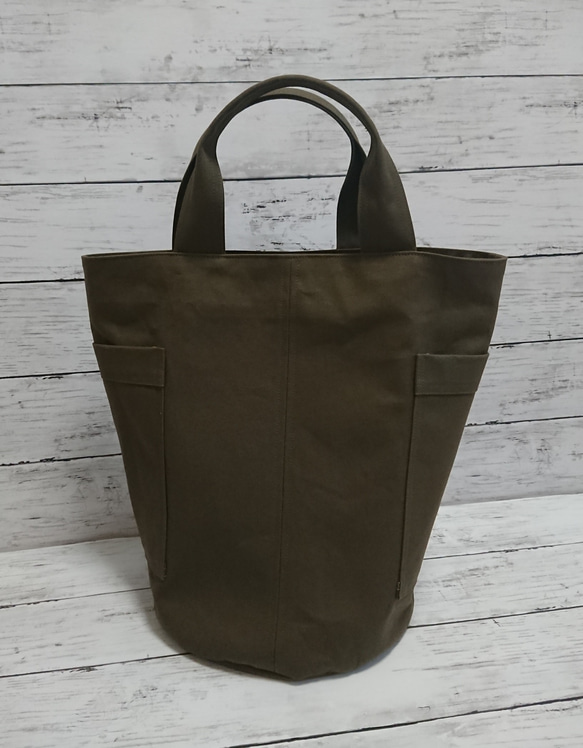 ※受注製作※　帆布のトートバッグ エコバッグ カーキ 1枚目の画像