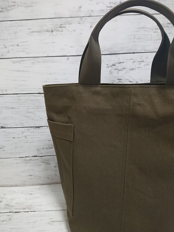 ※受注製作※　帆布のトートバッグ エコバッグ カーキ 2枚目の画像