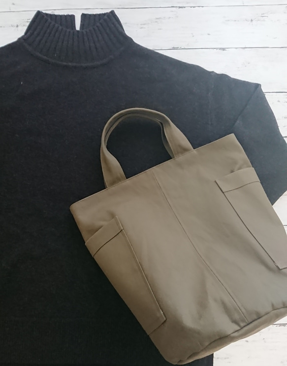 ※受注製作※　帆布のトートバッグ エコバッグ カーキ 5枚目の画像
