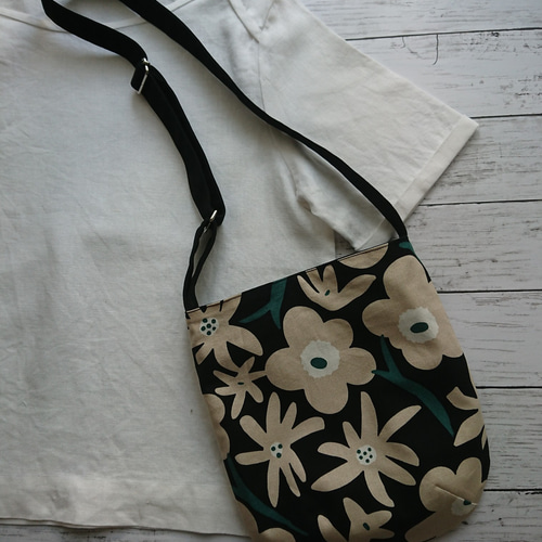 ショルダーバッグ サコッシュ ブラック コットン×リネン ショルダー  