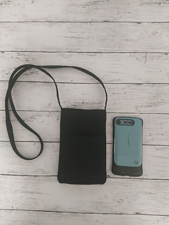 ※受注製作※　帆布のスマホショルダー サコッシュ /ブラック 4枚目の画像