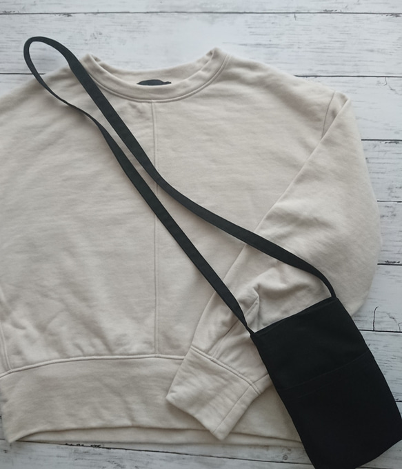 ※受注製作※　帆布のスマホショルダー サコッシュ /ブラック 5枚目の画像