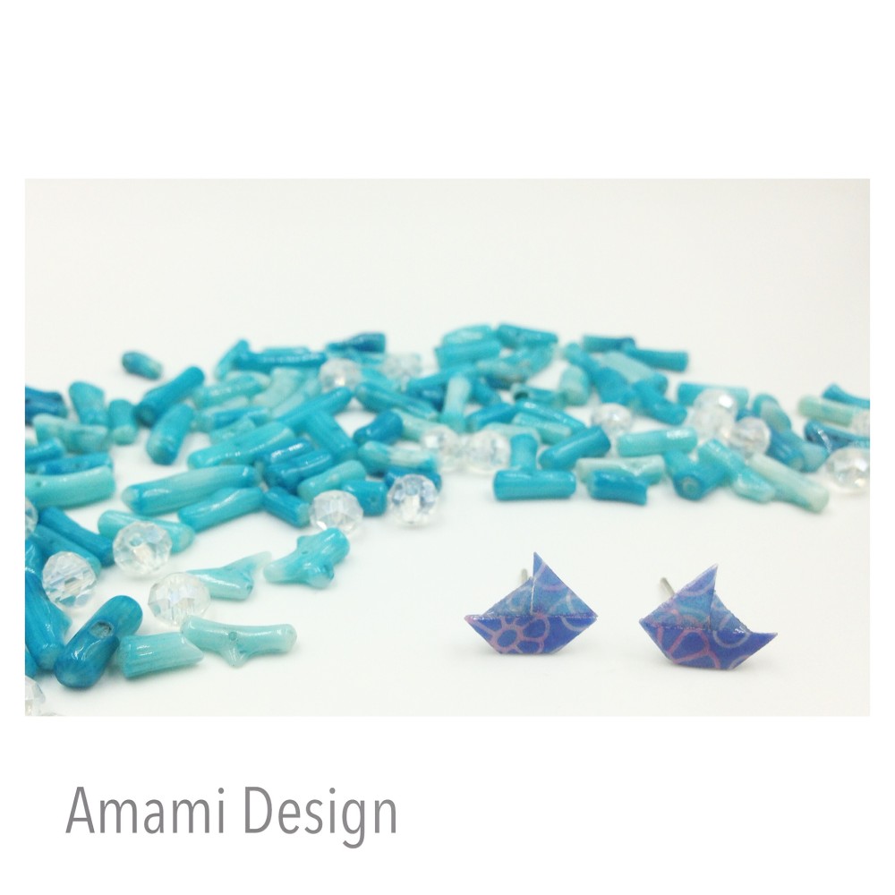 折り紙ピアス★青色ヨット⛵️