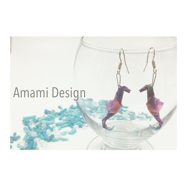 折り紙Seahorse★タツノオトシゴピアス・紫