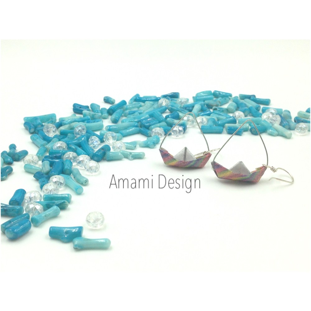 折り紙ピアス★揺れるヨット⛵️トロピカルc