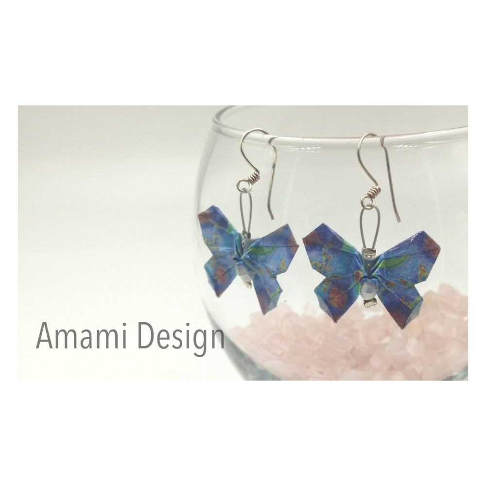 揺れる折り紙ピアス★青い蝶a