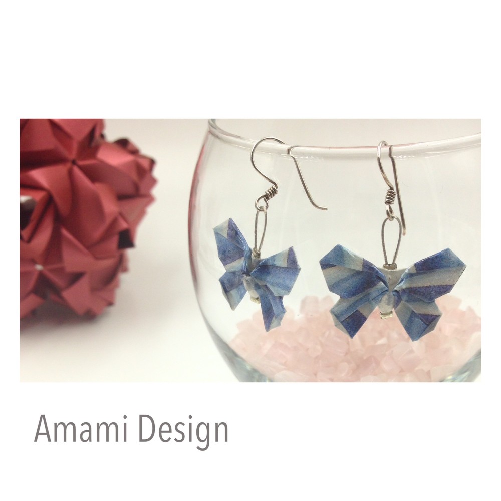 揺れる折り紙ピアス★青い蝶c