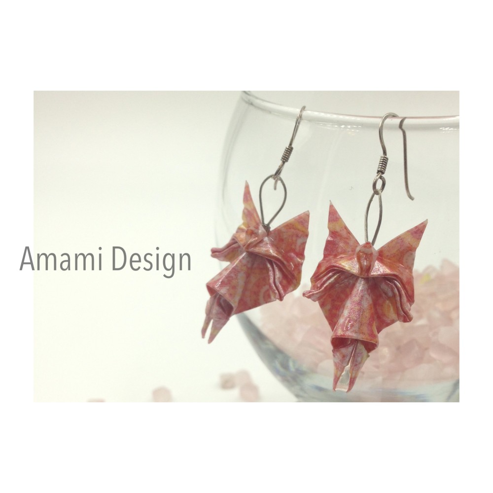 揺れる折り紙ピアス★ピンクの妖精