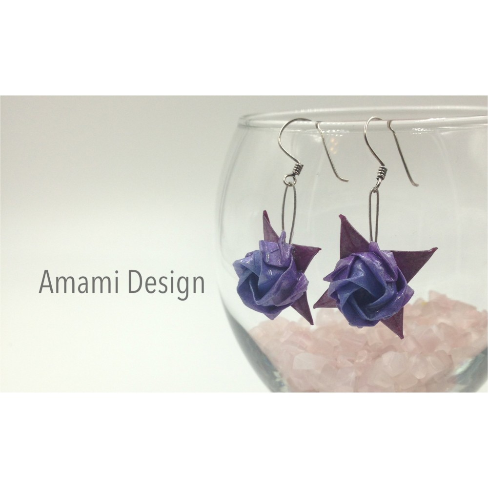揺れる折り紙ピアス★紫のバラ