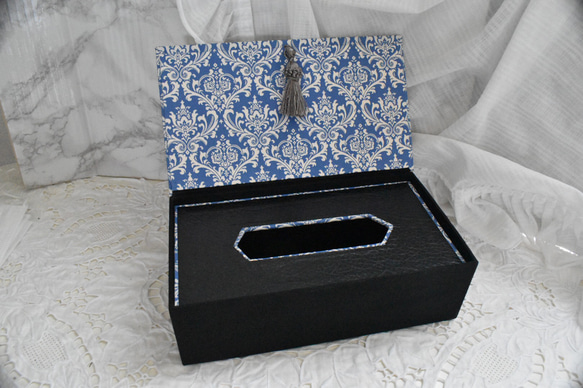 ティッシュケース・ティッシュボックス・蓋つきティッシュボックス　ダマスク柄　♣︎カルトナージュ♣︎ 4枚目の画像
