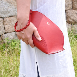 [La culla]（表：紅色/背面：紅色）意大利皮革手拿包和肩部2路包 第3張的照片