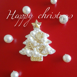 【再販】ホワイトクリスマスツリーのミニミニブローチ 1枚目の画像