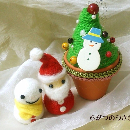 見本 シェルティ 羊毛フェルト サンタ 羊毛フェルト サンタ＆ゆきだるま 羊毛フェルト 6gatuusagi 通販